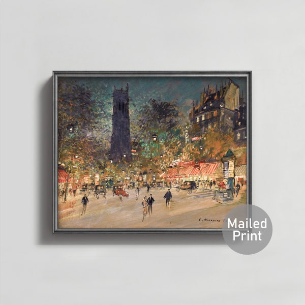Paris Night Life 1930s French Cityscape --- chic architecture print, paris wall art, parisian decor, city art landscape