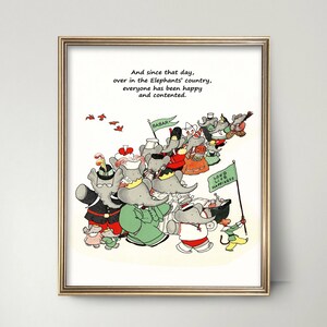 Decoración de guardería con desfile de elefantes: regalo para baby shower de Babar el elefante, impresión con cita, arte de pared para guardería de niño y niña, impresión vintage de Babar