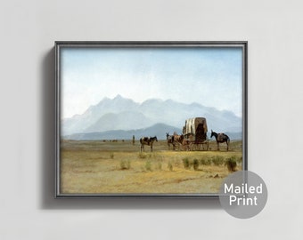 Colorado Rockies 1860s Rocky Mountain Landscape Print - rocky mountain painting, prairie surveyor, covered wagon western art