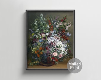 Bouquet of Flowers in a Vase 1860s Gustave Courbet Print --- french botanical, floral still life, hot house flower painting