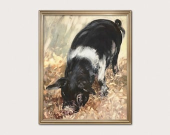 Vintage Pig Art Print: Farm Animal Watercolor Giclée