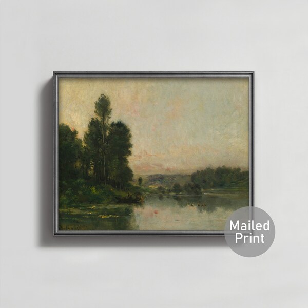 Hillsides 1870s Charles Francois Daubigny Landscape Print -- french landscape wall art, river landscape painting, tree print