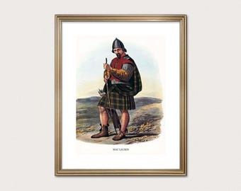 MacLaurin Clan Warrior — R.R. McIan, 1845. Highland Clan Print. Scottish Tartan Art.Print (Museum Quality Print)