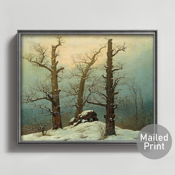 Cairn in Snow 1800s Caspar David Friedrich Landscape --- life and death landscape, dark landscape painting, sacred tree art