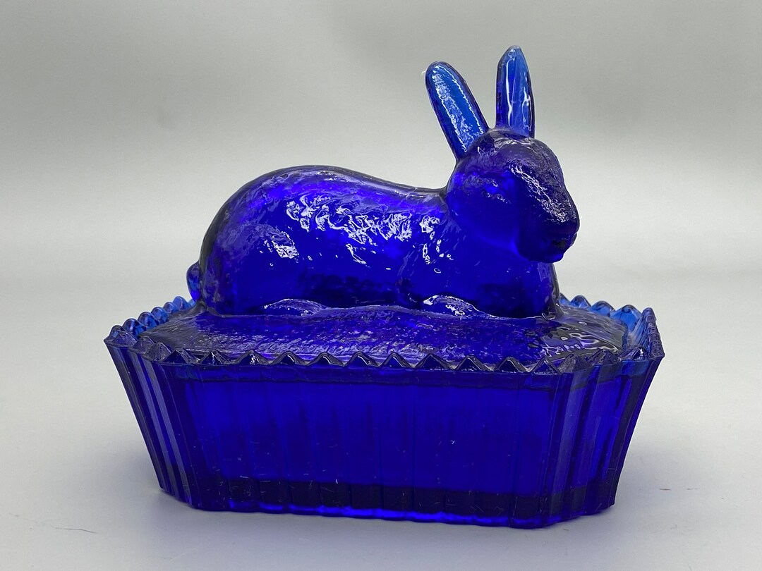 Westmoreland Cobalt Glass Rabbit on Nest Wainscot Basket With Etsy