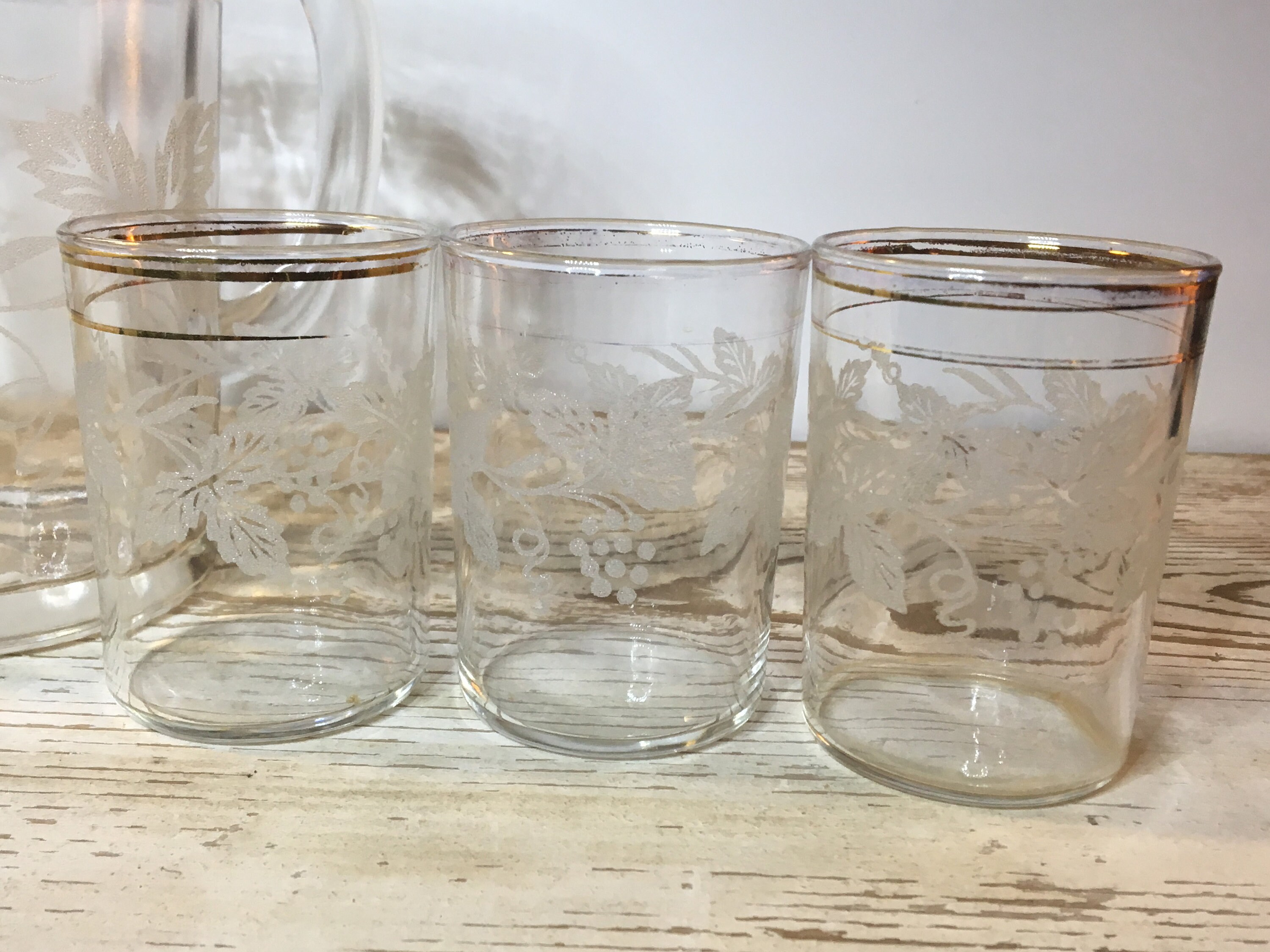 MidCentury Bartlett and Collins Glass Pitcher and 3 Glasses Etsy