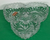 Stunning 24 Lead Crystal Hand Cut Bleikristall- W. Germany Hearts and Birds Candy Trinket Dish Bowl