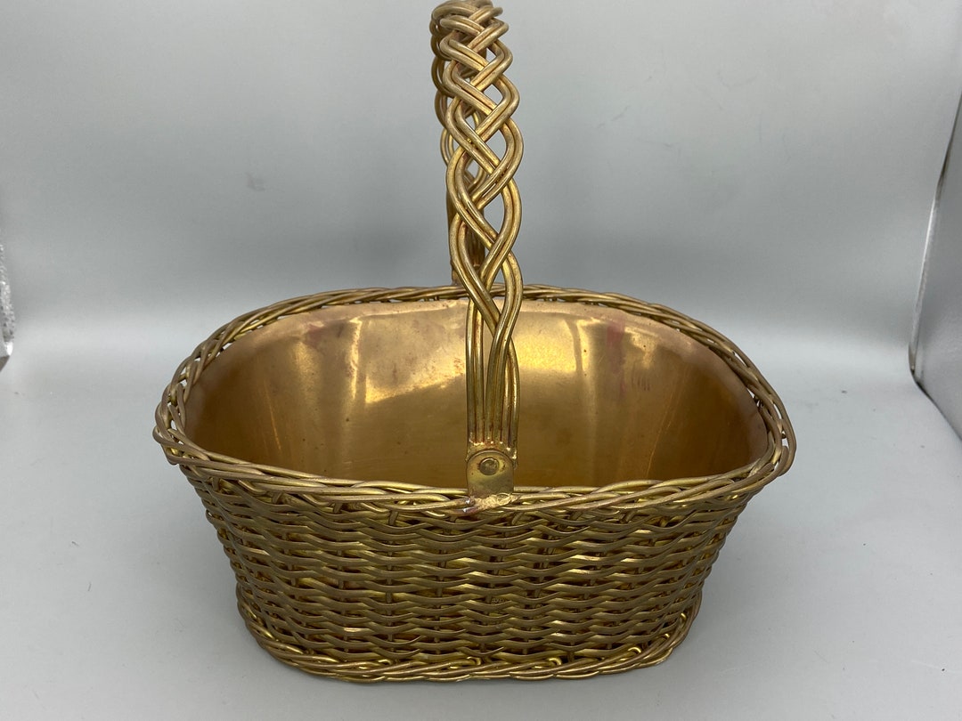 Large Heavy Vintage Woven Brass Basket - Etsy