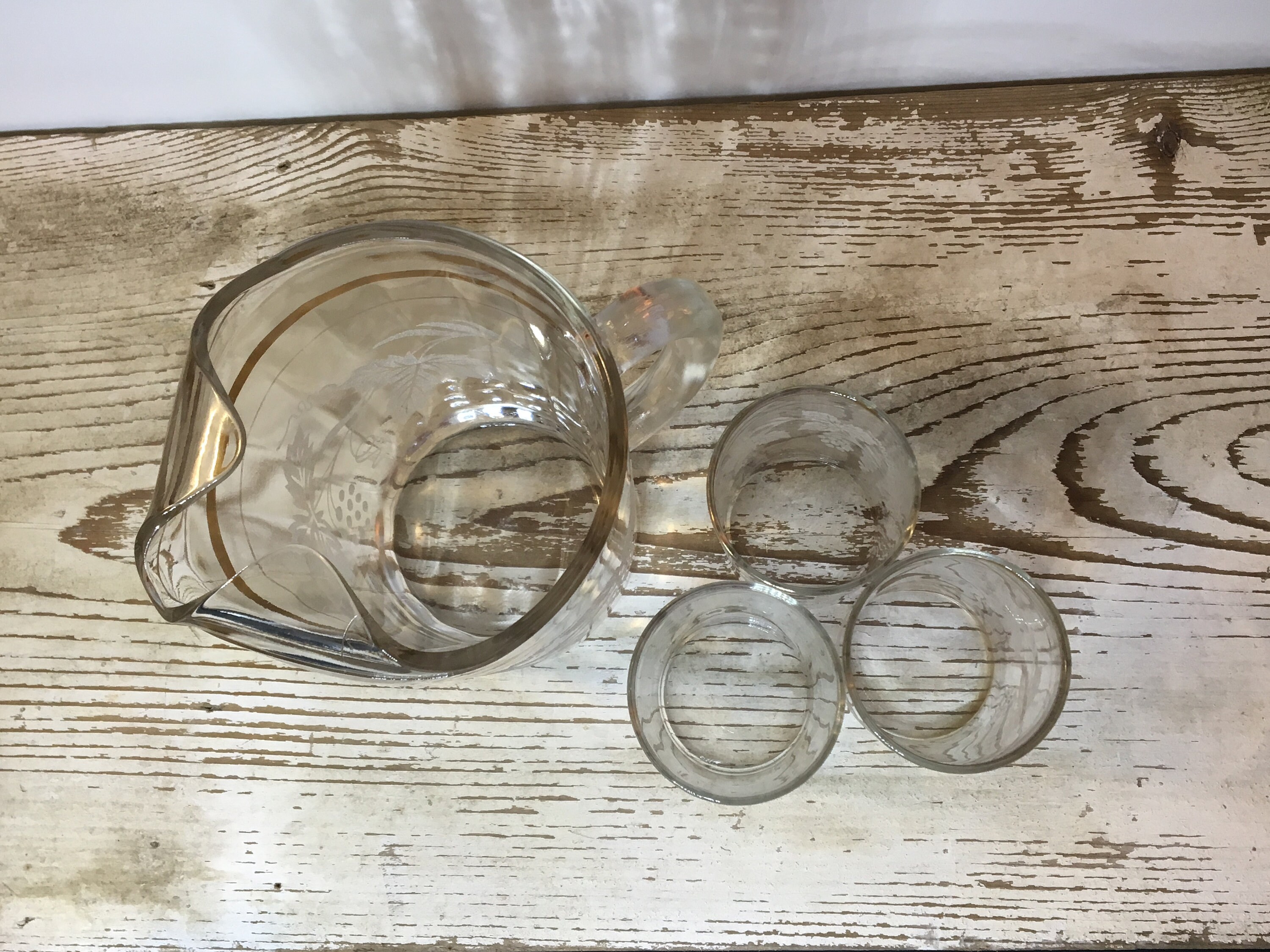 MidCentury Bartlett and Collins Glass Pitcher and 3 Glasses Etsy
