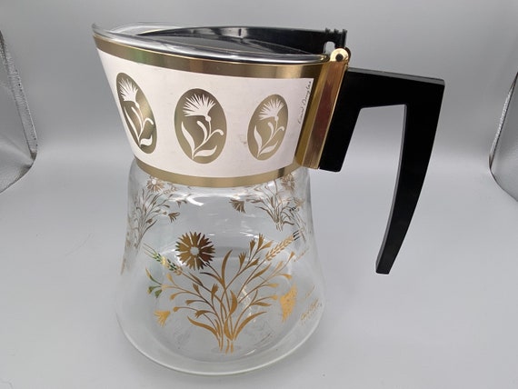 David Douglas Wildflower Flameproof 6 Cup Glass Coffee Pot Carafe Mid Century 