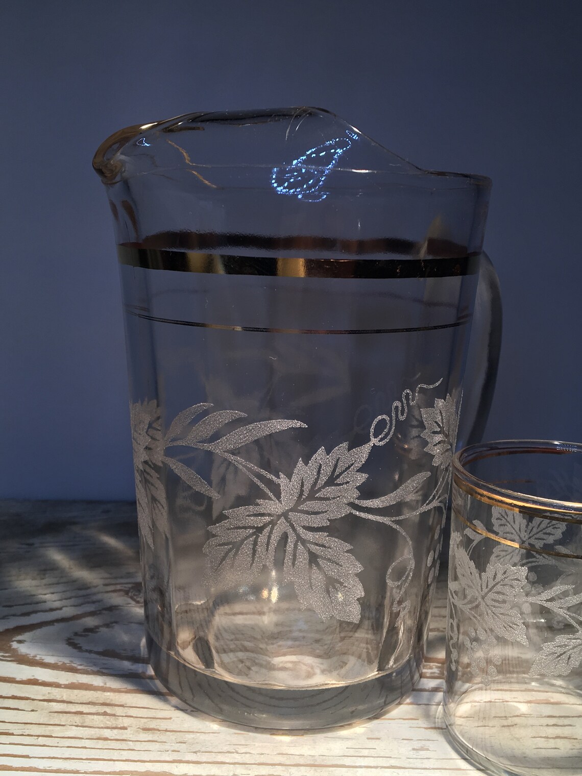 MidCentury Bartlett and Collins Glass Pitcher and 3 Glasses Etsy