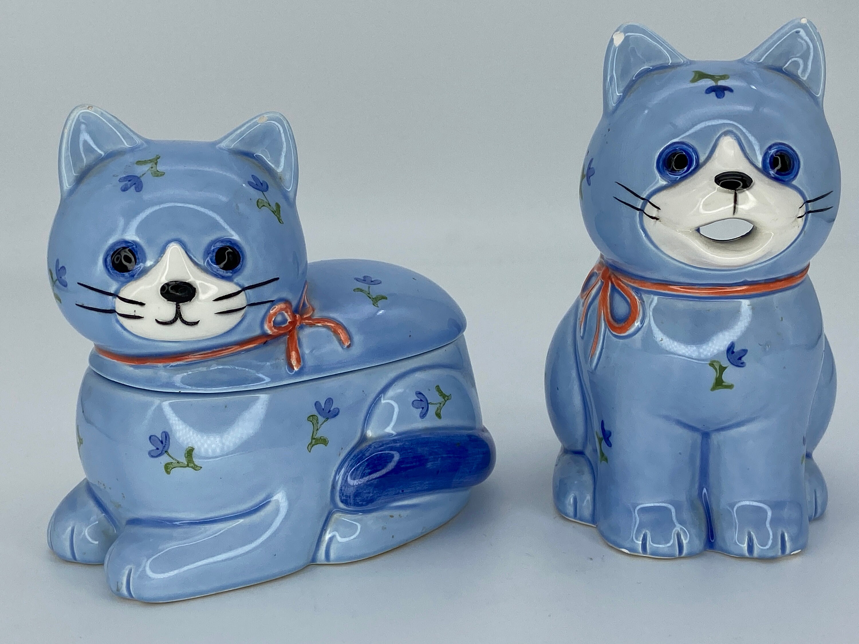 Marvelous Set of Otagiri Blue Flowered Cat Sugar and Creamer Etsy