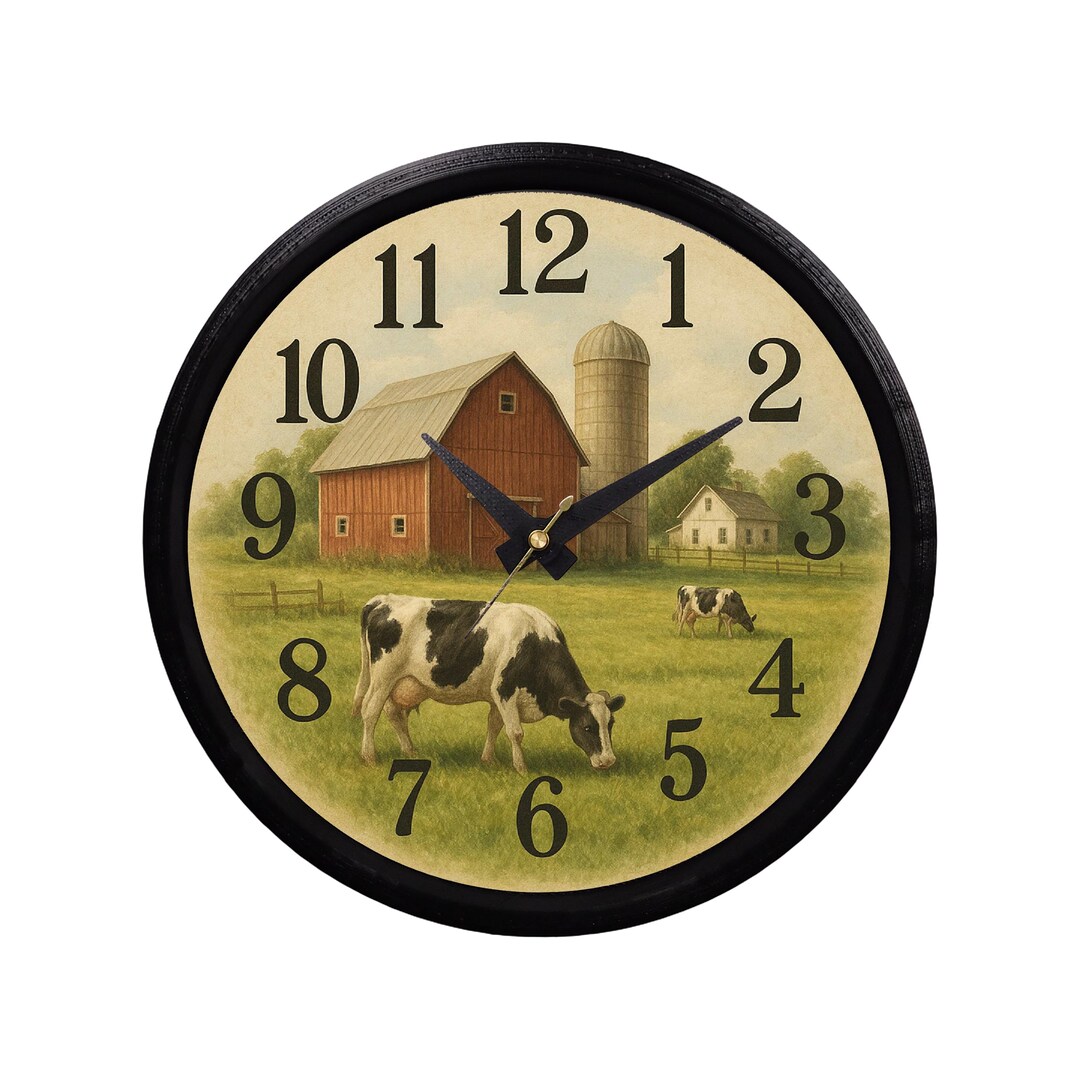 Dairy Farm Scene With Barn and Cows Print Wall Clock Farmhouse Decor ...