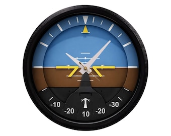 Aviation Attitude Indicator Wall Clock – 8.5" Airplane Cockpit Artificial Horizon Clock | Pilot Gift | Flight Decor | 3D Printed Frame