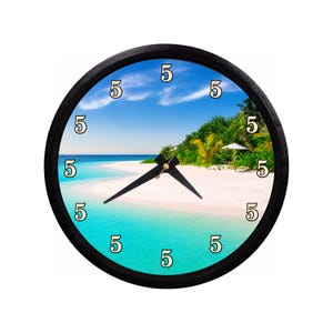 It's 5 O'Clock Somewhere Wall Clock, Funny Beach Decor, Tropical Island Timepiece, Coastal Gift, 3D Printed, 8.5 Inch