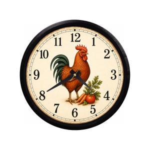 Rustic Rooster Kitchen Wall Clock – 8.5" 3D Printed Farmhouse Clock – Country Kitchen Decor – Silent Quartz Clock – Rustic Chicken Wall Art