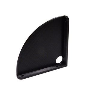 May include: A black plastic corner shelf bracket with a rounded edge and three holes for mounting.