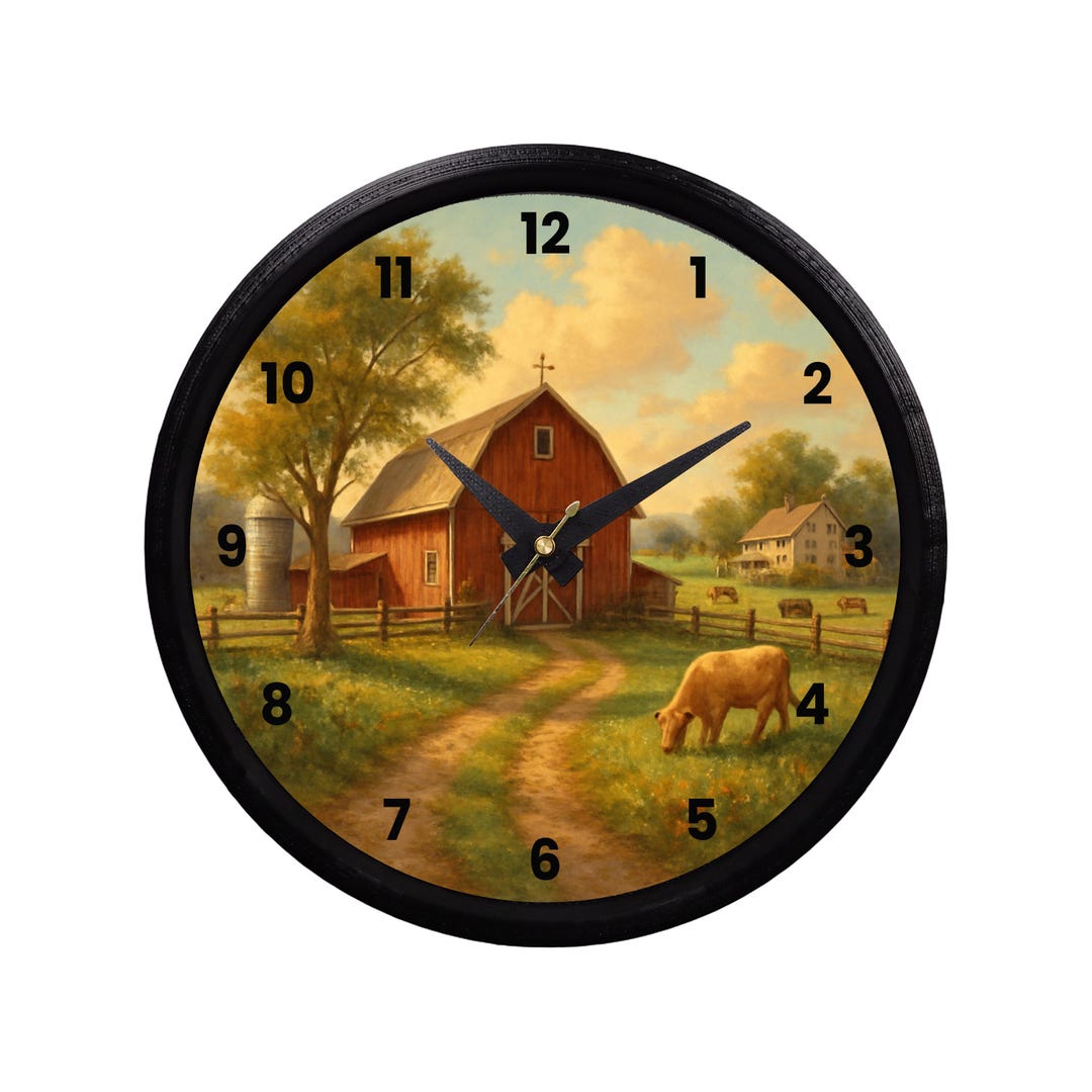 Farm Scene With Barn and Cow Print Wall Clock Farmhouse Decor Gift - Etsy