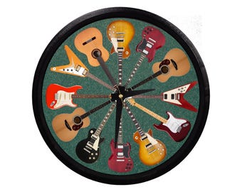 Guitar Wall Clock 8.5 Inch | Music Lover Wall Decor | Electric & Acoustic Guitar Clock | 3D Printed Frame | Music Room Gift