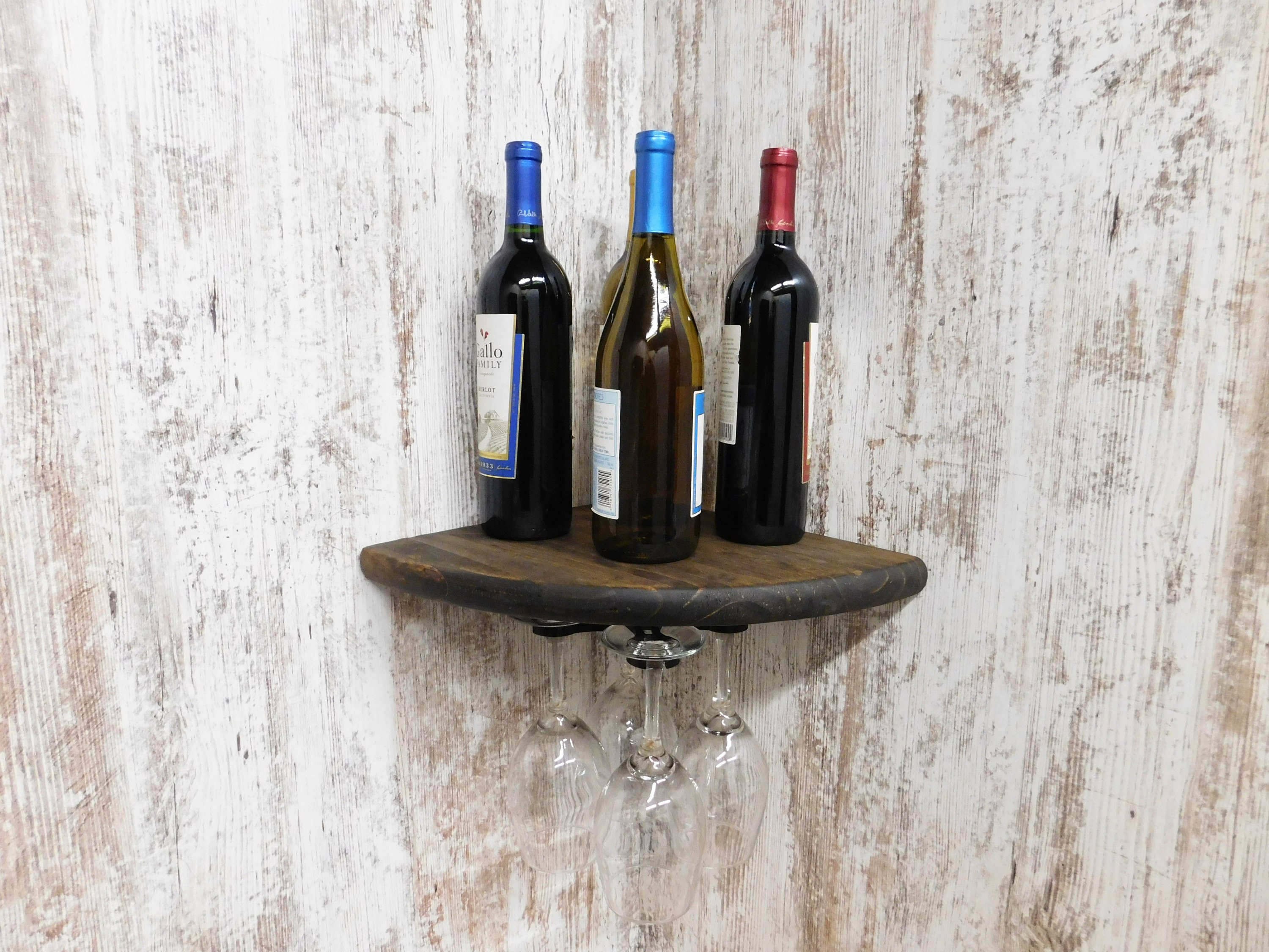 Round Front Corner Shelf Wine Rack and Glass Holder Solid Etsy
