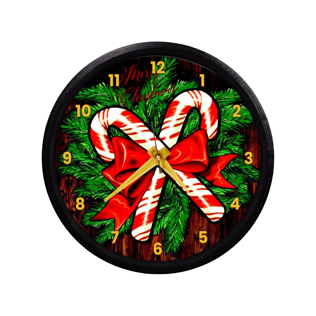 Christmas Holiday Candy Cane Wall Clock, Holiday Decor, Winter Home ...
