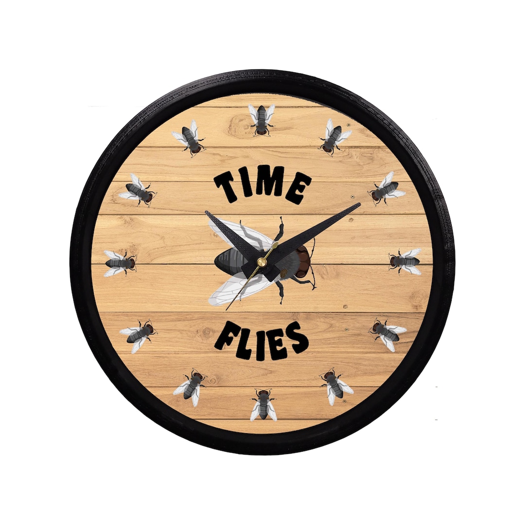 Funny “time Flies” Wall Clock – Rustic Wooden Farmhouse Decor – Novelty ...