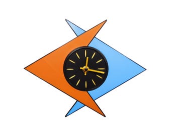 Small Mid Century Modern Wall Clock • Retro Atomic Boomerang Design • 3D Printed Wall Art • Orange & Blue Decor • Modern Home Gift