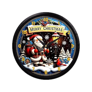 Santa Claus Christmas Holiday Wall Clock, Holiday Decor, Winter Home Decor, Unique Gift, Festive Wall Art
