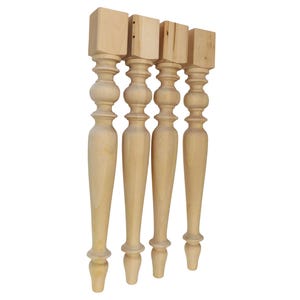 29" Birch Wood Table Legs – Farmhouse Dining Table Legs – Turned Wooden Furniture Legs – 3.25" Top Block – Set of 4