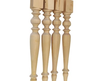 29" Birch Wood Table Legs – Farmhouse Dining Table Legs – Turned Wooden Furniture Legs – 3.25" Top Block – Set of 4