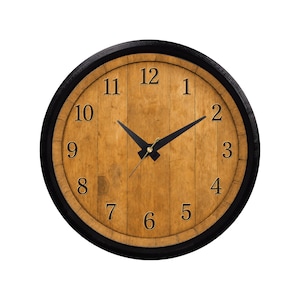 Wine Barrel Wall Clock – Rustic Farmhouse Decor – 8.5 Inch Round Wall Clock – 3D Printed Frame – Wood Barrel Style Kitchen or Bar Clock