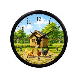 3D Printed Chicken Coop Wall Clock, Farmhouse Chicken Clock, Rustic Hen Decor, Country Kitchen Clock, Chicken Lover Gift, 8.5 Inch