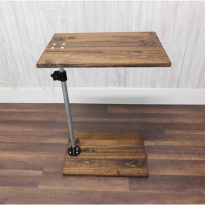 Adjustable Height Industrial EMT Pipe C Table with Pine Top Bed Table Sofa Table Side Table