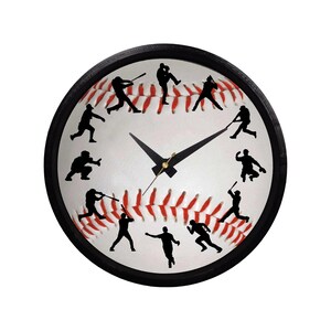 Baseball Wall Clock, 3D Printed Sports Clock, Baseball Stitch Design Clock, Athlete Silhouette Clock, Sports Fan Gift, 8.5 Inch Wall Decor