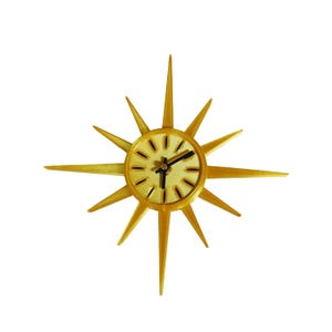 Small Mid Century Modern Sunburst Wall Clock – 11" Retro Starburst Clock – Metallic Gold – 3D Printed Atomic Era Style Home Decor