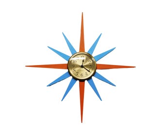 Mid-Century MODERN 掛け時計 Turquoise Mid-century Modern Wall Clock: Atomic Jetsons Style - Etsy