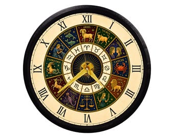 Zodiac Wall Clock, Astrology Decor, Horoscope Sign Timepiece, Celestial Zodiac Art, 8.5” 3D Printed Frame, Gift for Astrology Lovers