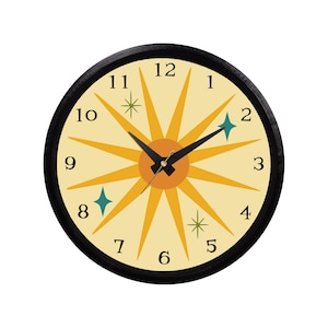 Mid Century Modern Sunburst Wall Clock Retro Atomic Sunburst Design