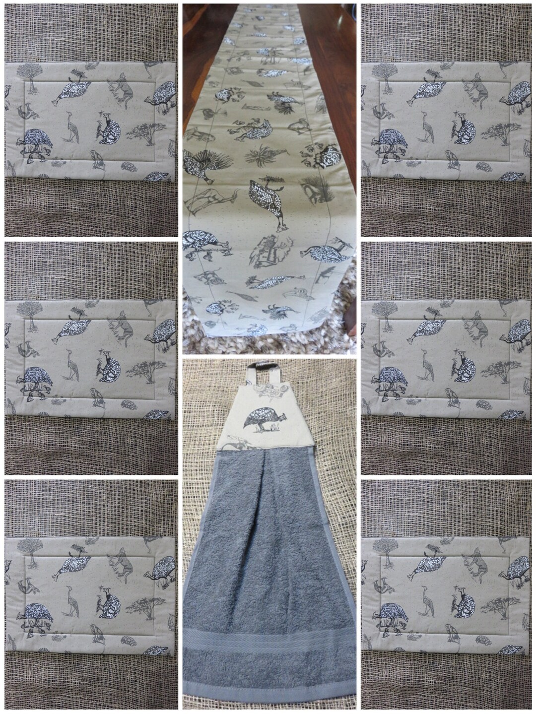 Guinea Fowl Birds Padded Placemats Set 8 Items Hand Made in Etsy