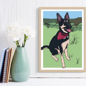 Illustrated Dog Portrait, Bespoke Pet Art, Dog Drawing, Hand drawn, Gift for animal lover, A4 Print or Digital File