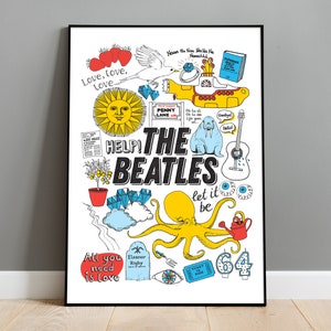 The Beatles Inspired Song Lyrics Print, Music Gift, Retro Poster, Wall Art