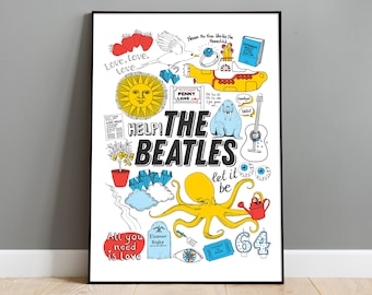 The Beatles Inspired Song Lyrics Print, Music Gift, Retro Poster, Wall Art