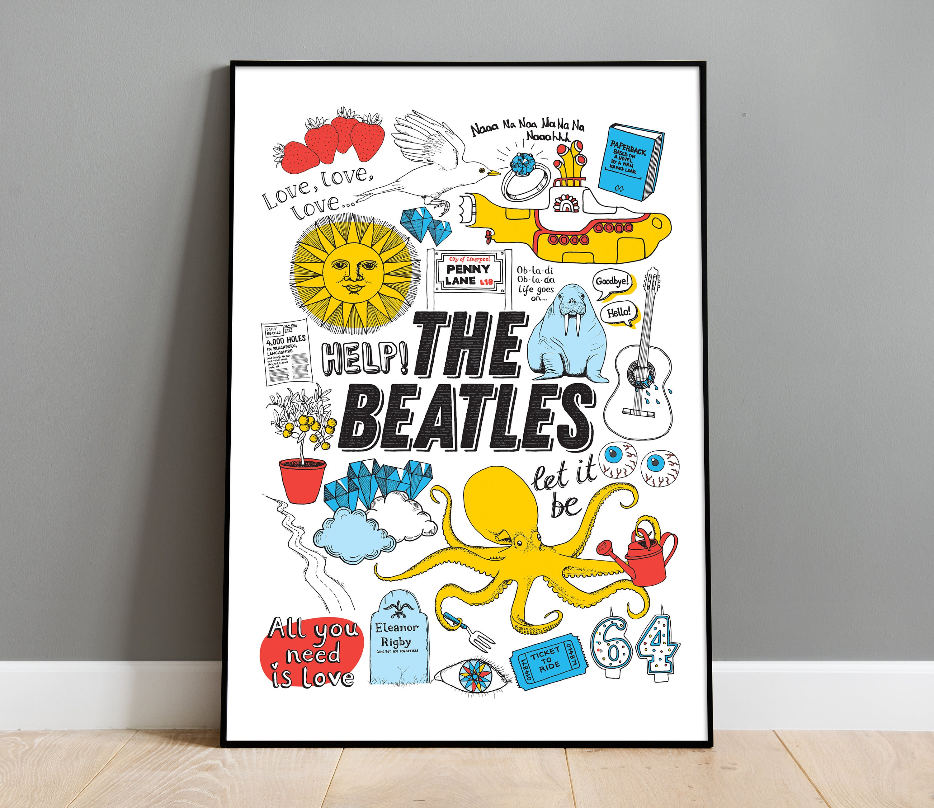 The Beatles Inspired Song Lyrics Print, Music Gift, Retro Poster, Wall Art  -  New Zealand