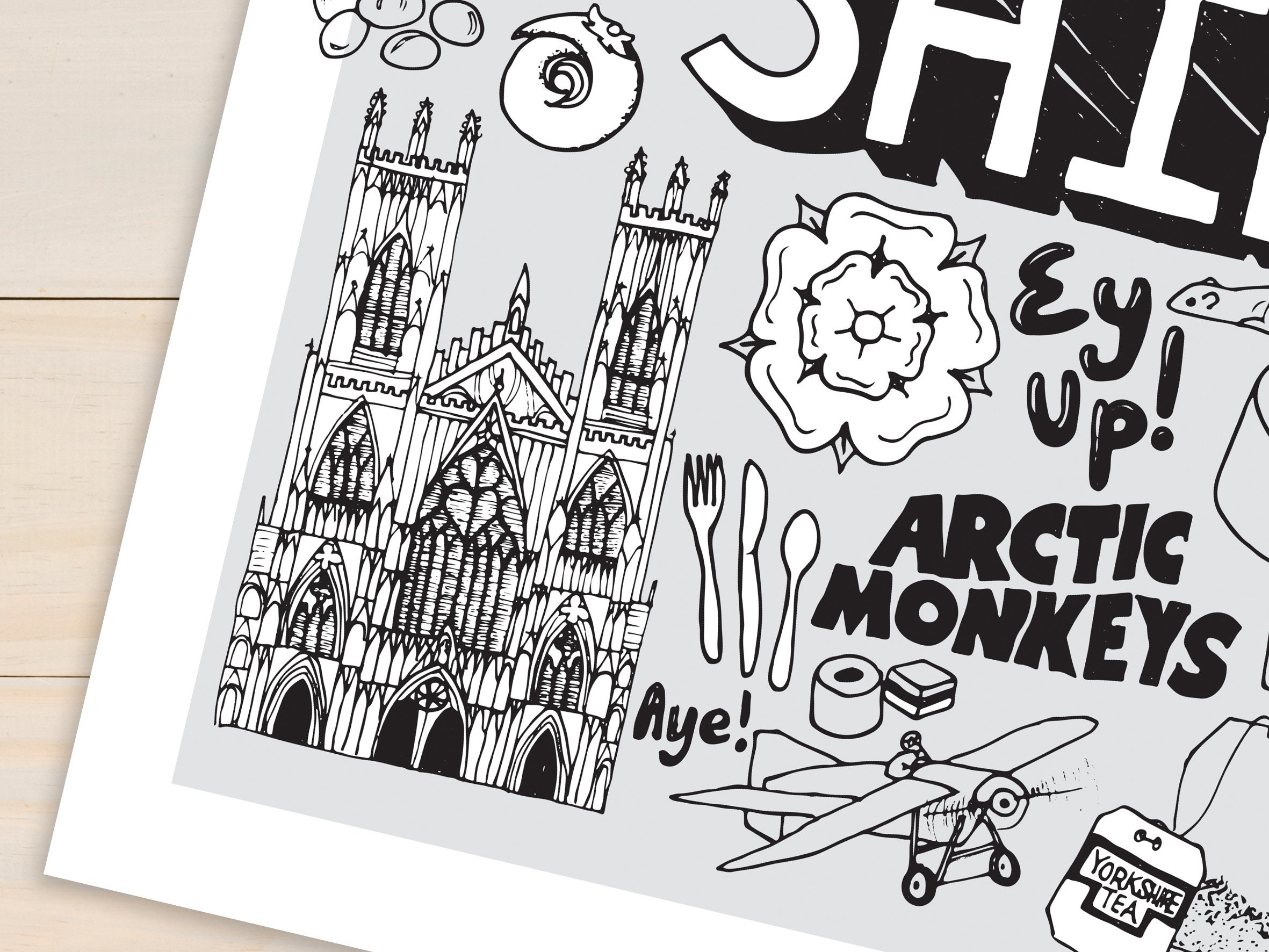 Yorkshire Art Print Black & White Hand Illustrated Poster Etsy