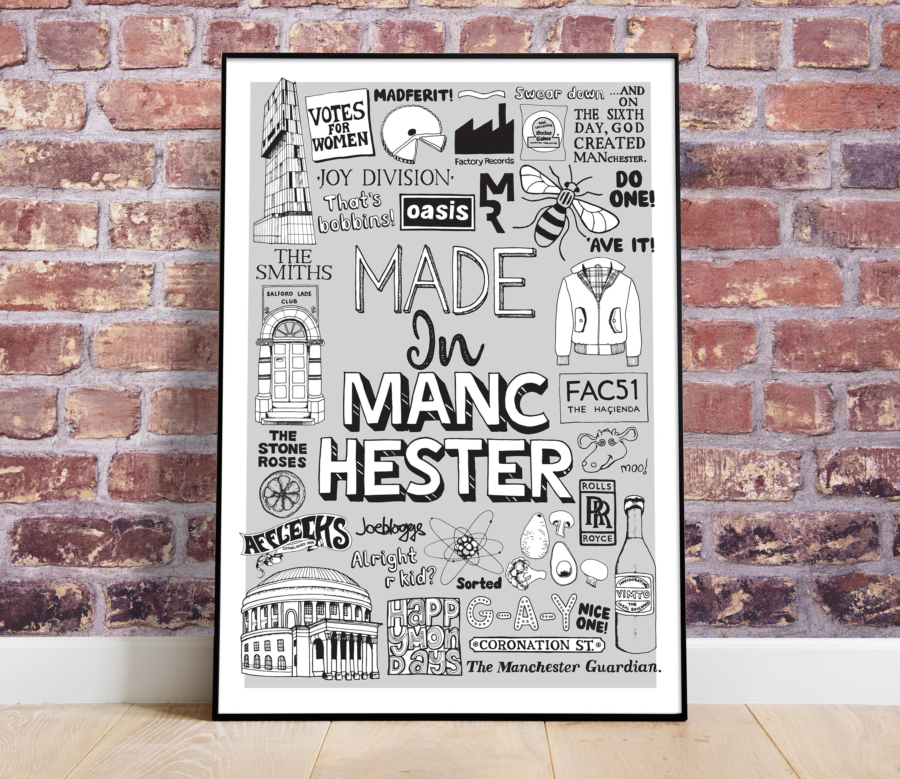 Manchester Art Print Hand Illustrated Poster Modern Black & Etsy
