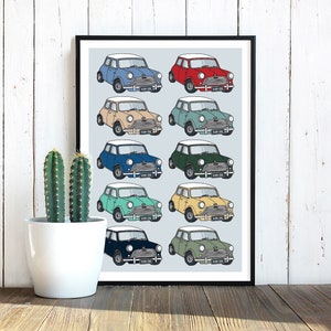 Mini Cooper Car Print, 1960s Mini Cooper, Hand-drawn Illustration, Classic Car, Retro, Vintage, A4/A3 Print