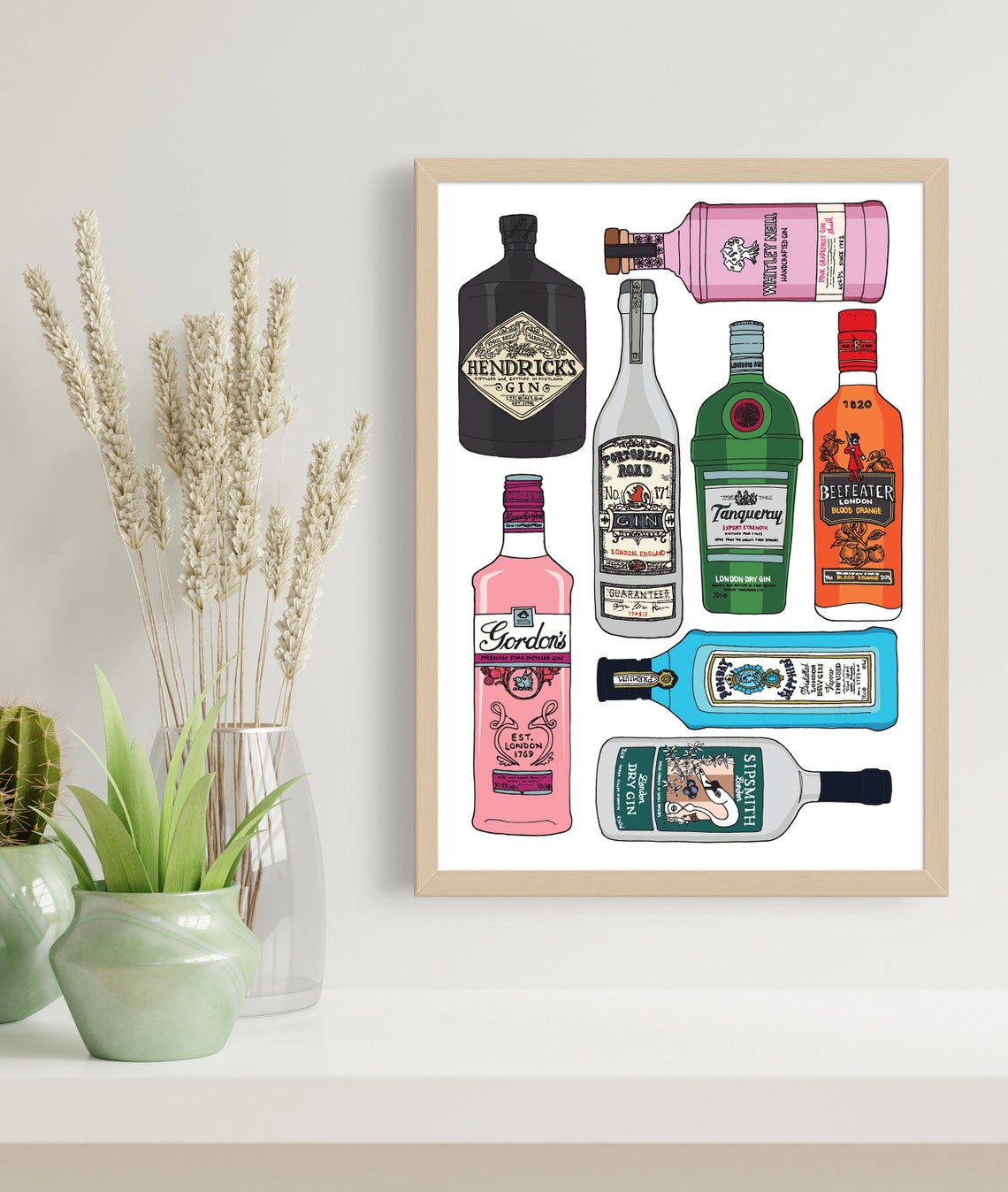 Gin Print Illustrated Gin Poster Home Decor Kitchen Wall | Etsy