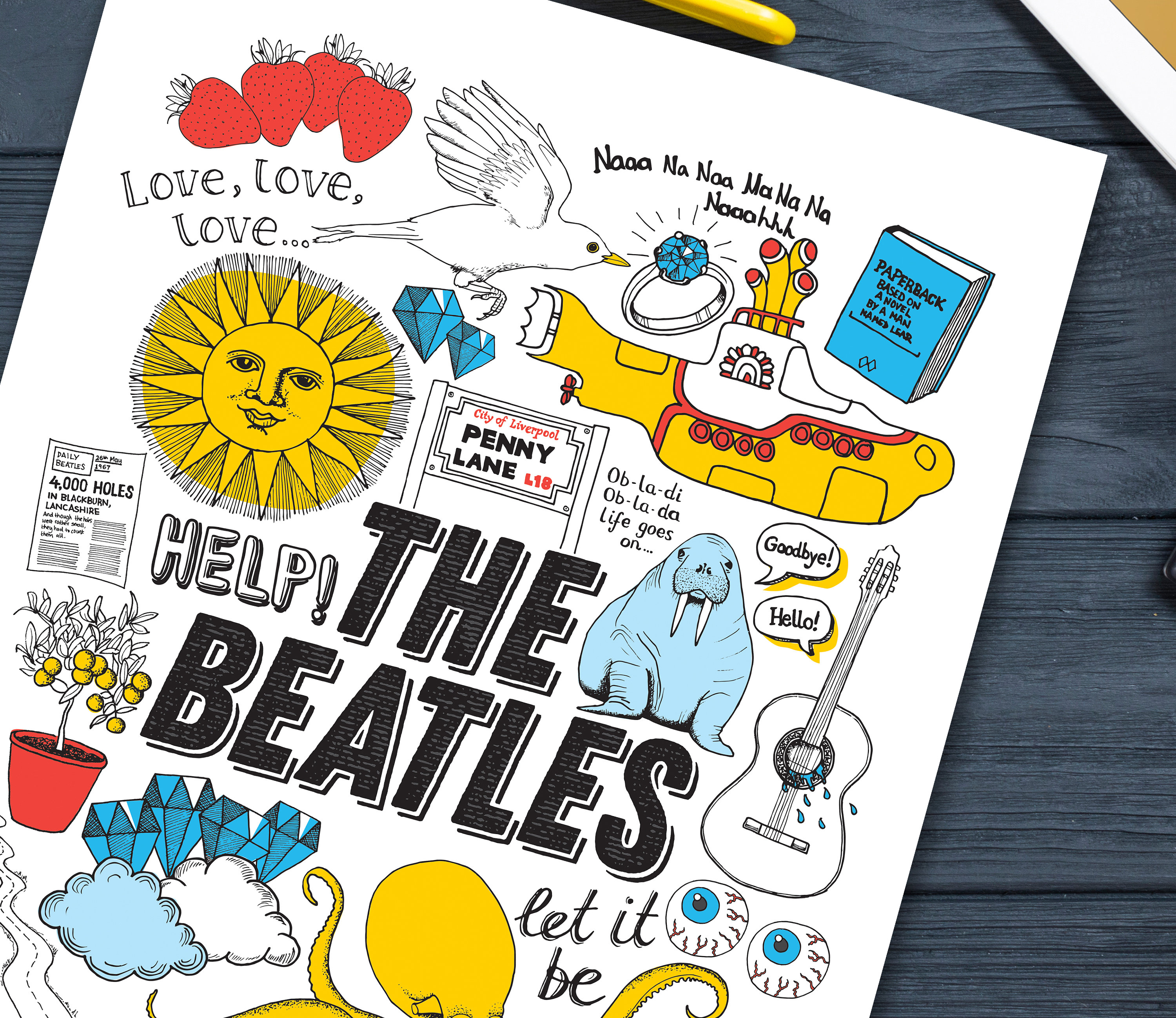 The Beatles Inspired Song Lyrics Print, Music Gift, Retro Poster