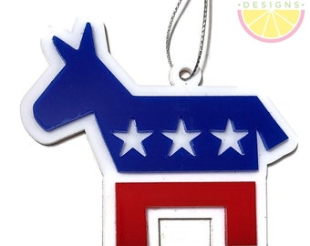 Democrat Christmas Tree Ornament 2 Layers Acrylic Left Leaning Liberal Donkey Political Party USA Red White Blue State