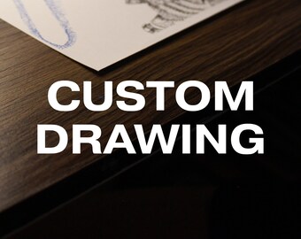May include: A close-up of a wooden surface with the text "CUSTOM DRAWING" in white letters.